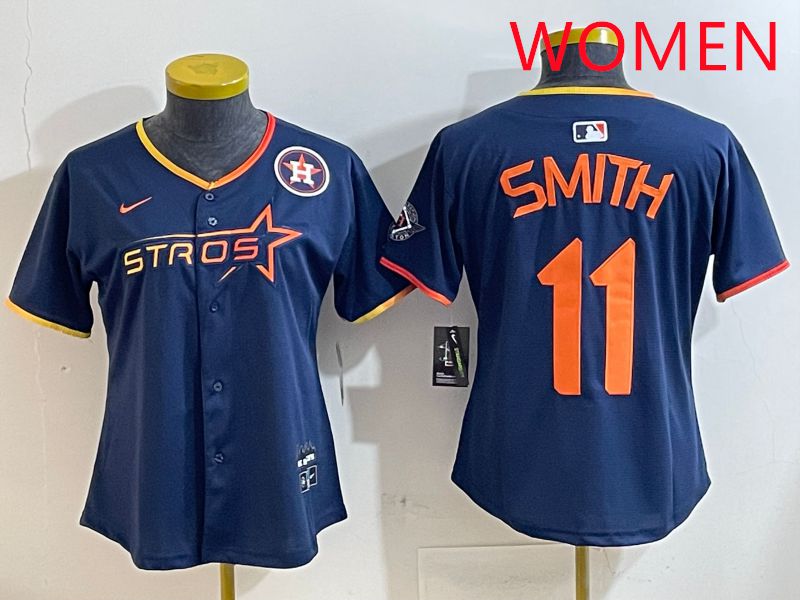 Women Houston Astros #11 Smith Blue three generations Joint Name Nike 2025 MLB Jersey style 2->women mlb jersey->Women Jersey
